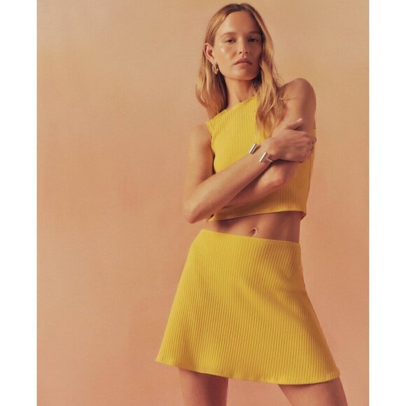Reformation Dresses & Skirts - Reformation yellow Ribbed knit Aline mini skirt , Size S